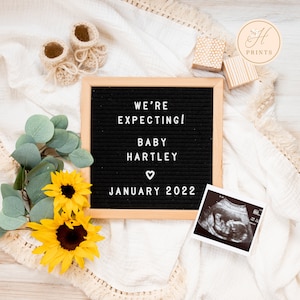 Zonnebloem bewerkbare zwangerschapsaankondiging, zwangerschapsaankondiging sjabloon, digitale zwangerschapsaankondiging sjabloon, genderneutrale baby