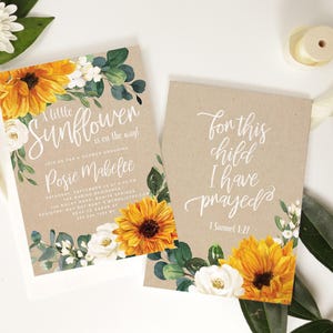 Printed Sunflower Baby Shower Invitation, Fall Baby Shower Invitation, Sunflower Invitation, Girl Baby Shower - Designed for you - Posie image 2