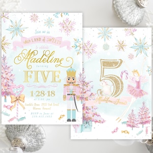 Nutcracker Girl's Any Age Birthday Party Invitation - Sugar Plum Fairy, Land of Sweets, Winter, Second, Third, Fourth, Fifth, Madeline