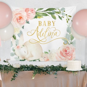 Bunny Baby Shower Cake Table Backdrop, Some Bunny is on the Way, A Little Bunny, Baby Shower Backdrop, Dessert Table Backdrop, Girl - Reese image 1