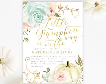 Fall Baby Shower Invitation, Neutral Pumpkin Baby Shower Invite, A Little Pumpkin is On The Way Invitation, Printing Optional - Fall 13