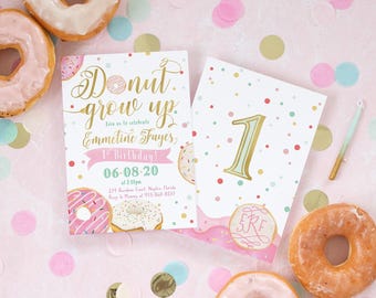 Donut Grow Up Birthday Invitation, Donut First Birthday Invitation, Girl Donut Invitation, Donut 1st Birthday, ANY AGE Donut Birthday Invite