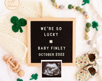 Editable St. Patrick's Day Pregnancy Announcement, St. Paddy's Day Announcement Template, Digital Shamrock, clover Pregnancy Announcement