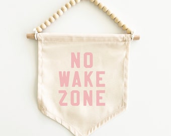 No Wake Zone Canvas Hang Sign: Surf Decor for Kid's Rooms, Surf Nursery, Surf Playroom, Beach House Decor, Coastal Decor {Palm Pink}