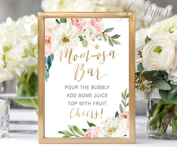 Printable Mom-osa Bar Sign, Baby Shower Mom-osa Bar Sign, Mimosa Bar, Momosa Bar Sign, Blush & Burgundy Flowers, 5x7, 8x10 - Charlotte Il_570xn