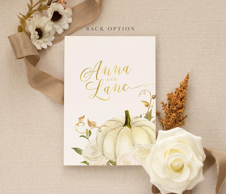 Custom Fall Bridal Shower Invitation: Fall in Love, Autumn Bridal Shower Invite Pumpkin, Gold & Roses - Fall 2 - Fall2BR01a Bild 2