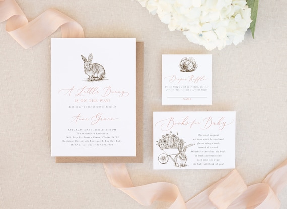 Bunny Baby Shower Invitation Girl, Some Bunny is On the Way Invite, Girl Bunny Baby Shower Invite, Baby Girl Bunny Invitation - Riley Il_570xn