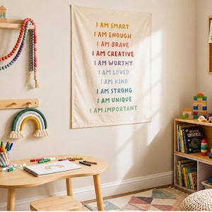 Daily Affirmations Easy Hang Banner™ for Kid's Rooms, Playrooms & Nursery. Kid's Room Wall Decor, Nursery Art, Gift for New Parent {Rainbow} image 1