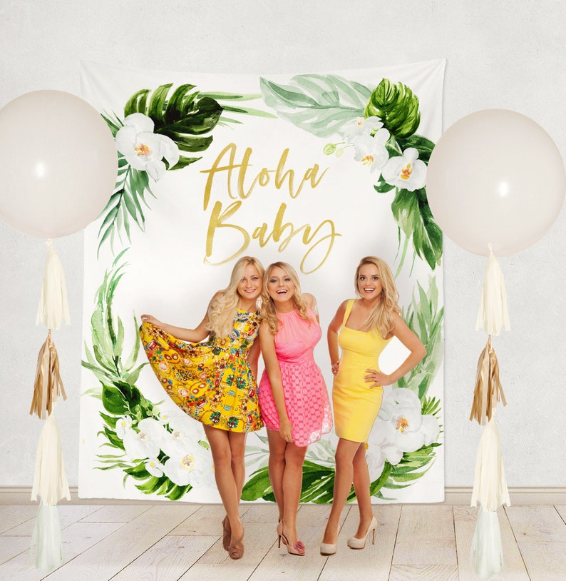 Aloha Photography Backdrop, Tropical Photo Backdrop, Baby Shower Backdrop, Baby Shower Photography Curtain, Baby Shower Luau Backdrop Kai image 1