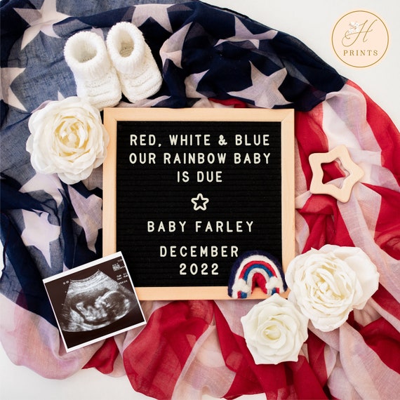 4th of July Editable Pregnancy Announcement Rainbow Baby, Memorial Day Pregnancy Announcement Digital, Patriotic Announcement Template Il_570xn