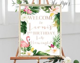 Welcome Sign, Any Event! - Printed / Digital - Tropical, Pink Flowers, Bridal Shower, Baby, Birthday, Baptism Sign  - Maya Rose Gold