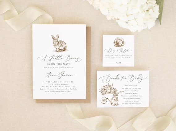 Bunny Baby Shower Invitation, Some Bunny is On the Way Invite, Girl or Boy Baby Shower Invite, Gender Neutral Bunny Baby Invitation - Riley Il_570xn