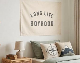 Long Live Boyhood Easy Hang Banner™ for Boys Rooms, Brother's Rooms, The Nursery & Playrooms - Boy's Room Wall Decor - Natural and Grey
