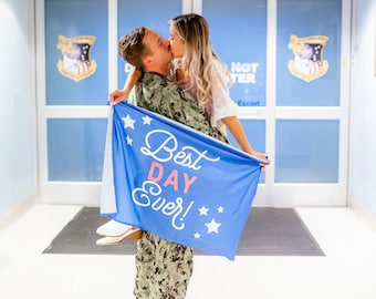 Best Day Ever: Welcome Home Military Banner, Welcome Home Sign, Deployment Sign, Homecoming Sign -Bea Willis @hellowillisfam x Hunny Prints