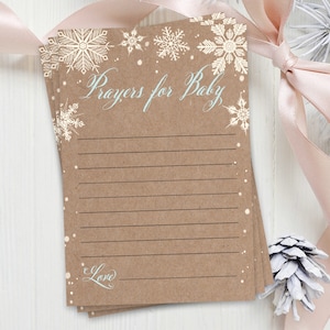 Oraciones para el bebé, Tarjeta de juego Baby Shower - Kraft, Azul, Copos de nieve blancos de invierno, DESCARGA INSTANTE, Imprimible - Vacaciones 41
