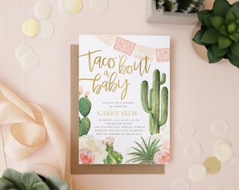 Taco 'Bout a Baby, Fiesta Baby Shower Invitation, Taco Baby Shower Invitation, Cactus Baby shower Invite, Boho Baby Shower - Carrie