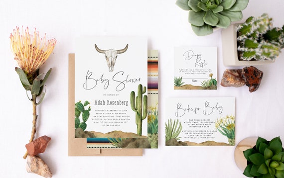 Southwestern Cactus Baby Shower Invitation Package Gender Etsy