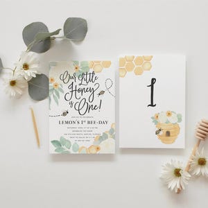Bee 1st Birthday Invitation, First Bee-Day Bee Birthday Invitation, Honey Bee Birthday Invite, Bee Birthday Invitation, Sweet to Bee One image 4