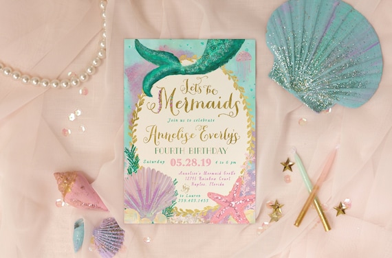 Mermaid Birthday Party Invitation, Mermaid Birthday, Mermaid Invite, Mermaid Invitation, Mermaid Party, Under the Sea Invitation - Annelise Il_570xn