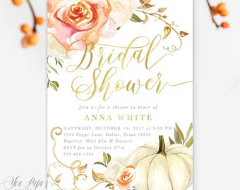 Fall Bridal Shower Invitations: Pumpkin Bridal Printed Invites with Envelopes - Fall 3 | Invitation Printing or Digital