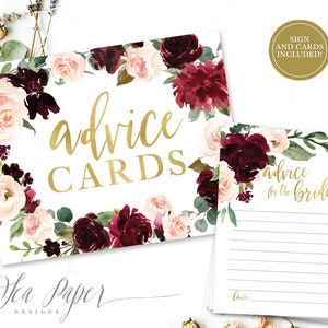 Printable Advice for the Bride Cards, Advice Card and Sign, Bridal ...