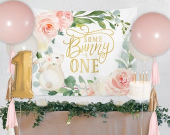 Bunny Cake Table Backdrop, Some Bunny is One, Birthday Backdrop, Party Table Background, Dessert Backdrop, Candy Bar, Girl Bunny - Reese