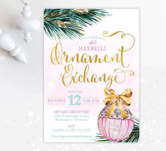 ornament exchange party invitation holiday party invite etsy