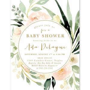 Baby Shower Invitation Girl, Girl Baby Shower Invite, Floral Baby Shower Invite Girl, Blush Pink, Peach & Greenery, Printed /Printable - Ada image 4