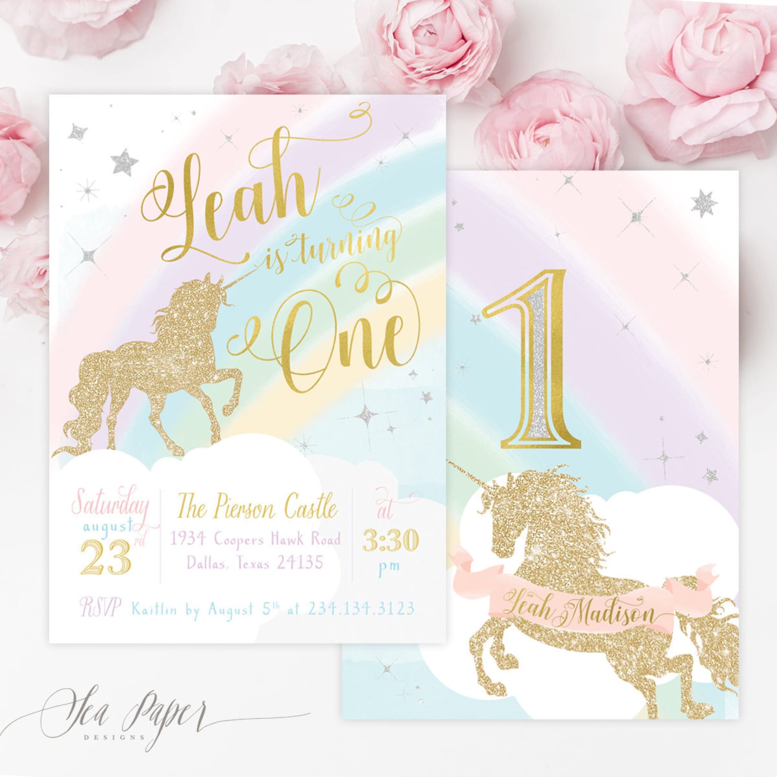 Unicorn 1st Birthday Invitation Unicorn First Birthday Etsy