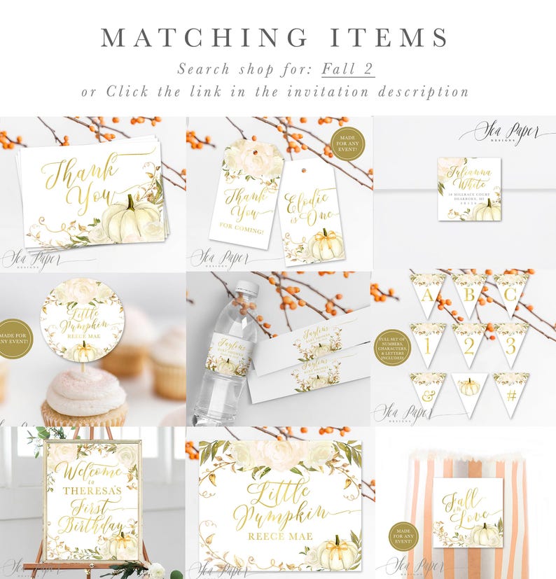 Custom Fall Bridal Shower Invitation: Fall in Love, Autumn Bridal Shower Invite Pumpkin, Gold & Roses - Fall 2 - Fall2BR01a Bild 4