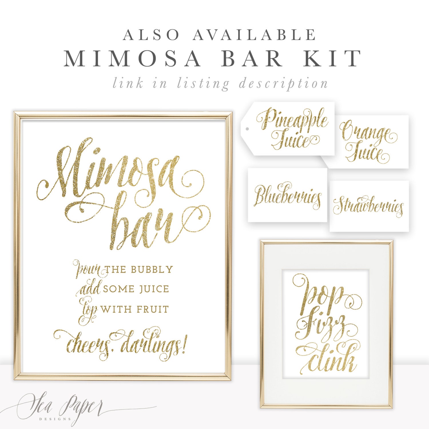 Ava Mimosa Bar Juice Drink Tags Labels for Bubbly Champagne Bars at Bridal  Shower, Wedding Party or Parties White & Gold Glitter 