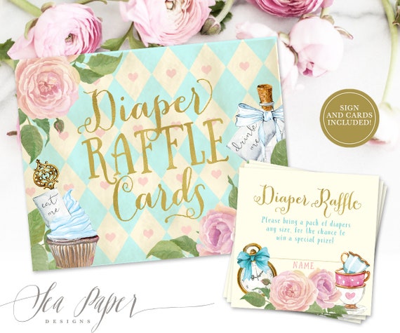 Alice in Wonderland Diaper Raffle Cards and Sign, Printable Baby Shower Game, Diaper Raffle, Alice in Wonderland, INSTANT DOWNLOAD, Alice Il_570xn