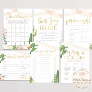 Cactus Bridal Shower Games Bundle, Fiesta Bridal Shower Games Package, 6 Printable Bridal Shower Games Set, INSTANT DOWNLOAD, Carrie
