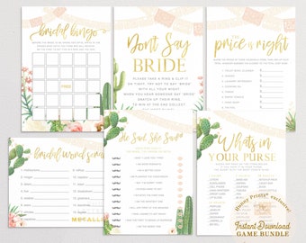 Cactus Bridal Shower Games Bundle, Fiesta Bridal Shower Games Package, 6 Printable Bridal Shower Games Set, INSTANT DOWNLOAD, Carrie