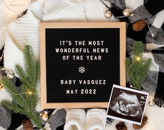 Editable Christmas Pregnancy Announcement, Holiday Digital Pregnancy Announcement, Winter Social Media Pregnancy Letter Board Announcement