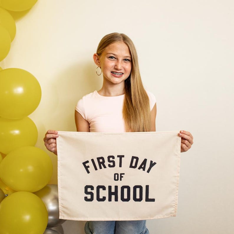 First & Last Day of School Banner Bundle - Easy to Hang for First Day of School Photos or Party Backdrops - Natural and Black image 5
