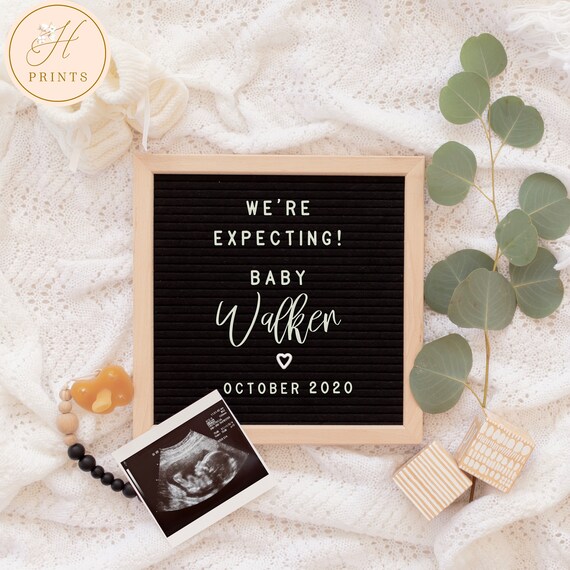 Editable Social Media Pregnancy Announcement, Minimal Baby Pregnancy Announcement, Gender Neutral Personalized Letter Board Announcement Il_570xn