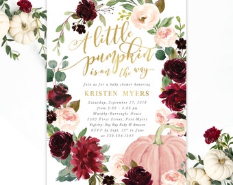 Printed Fall Baby Shower Invitation: A little Pumpkin is on Its Way  Fall Baby Shower Invite Girl - Printed Invites & Envelopes - Kristen