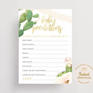 Carte di previsione Fiesta Baby, Gioco Baby Shower stampabile - Previsioni Cactus Baby - Gioco Succulente Baby Shower, DOWNLOAD IMMEDIATO - Carrie