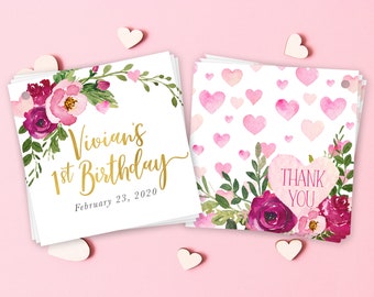 Printed Valentine Favor Tags: Heart Thank You Gift Tags for Any Event - Bridal Shower, Baby Shower, Birtday Party - Vivian