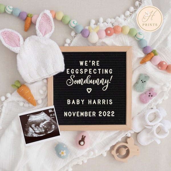 Editable Easter Pregnancy Announcement for Social Media ©, Spring Baby Announcement for Social Media, Bunny Pregnancy Announcement