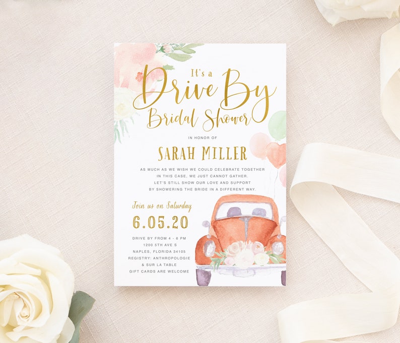 Car Bridal Shower Parade Invite Drive-By Bridal Shower Invitation Drive Up Bridal Shower Invite Drive Through Bridal Shower Invitation