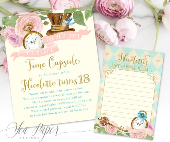 Alice in Wonderland Personalized Time Capsule Sign & Card, Alice in Onederland, Printed or Digital - First Birthday, Baby Shower, Alice Il_570xn