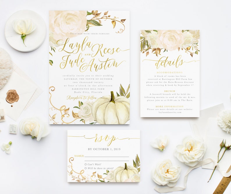 Fall Wedding Invitations Pumpkin Wedding Invitations Autumn Etsy