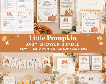 Little Pumpkin Baby Shower Bundle | Digital Editable Fall Invitations | Printable Decorations, Games & Signs - Fall26