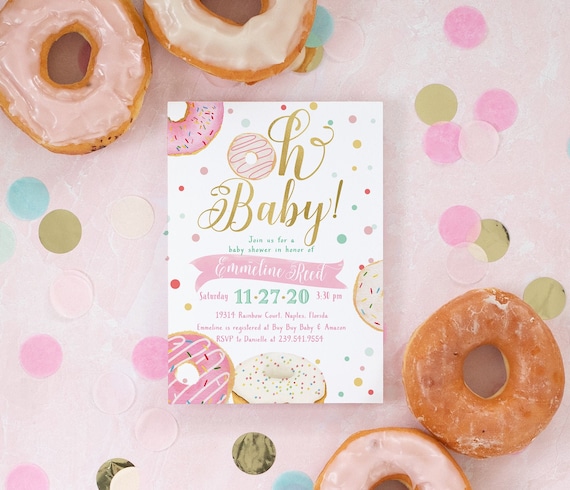 Donut Baby Shower Invitation, Donut Girl Baby Shower Invite, Donut Baby Sprinkle Invitation, Donut Baby Shower Girl, Oh Baby Shower Invite Il_570xn