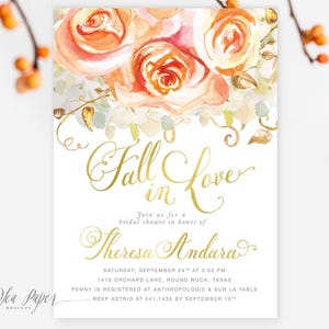 Fall Bridal Shower Invitations: Fall in Love Bridal Printed Invites With Envelopes - Design Fall 4 | Invitation Printing or Digital image 1
