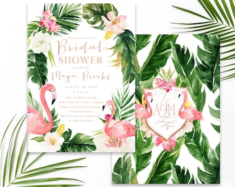 Flamingo Bridal Shower Invitation, Tropical Bridal Shower Invitation, Summer Bridal Shower Invite, Pink, Let's Flamingle, Rose Gold - Maya