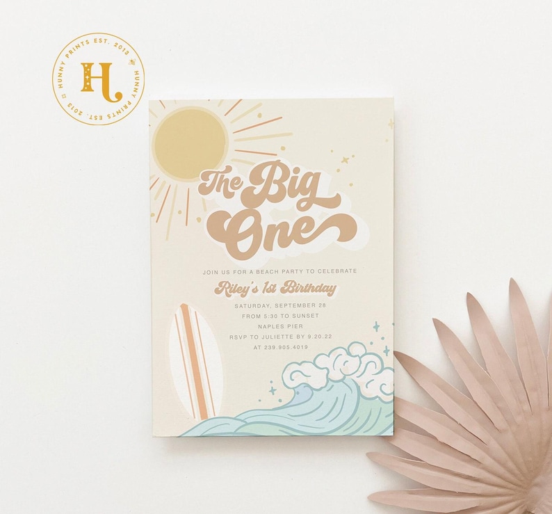 Surf Boy First Birthday Invite, The Big One Birthday Invitation, Boy's 1st Birthday Invite Digital File for Text, Email & Printing image 1