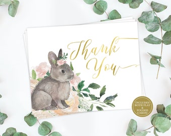 Details about   New Mara Mi 24 Count Box Of Bunny Rabbit Thank You Cards Gold & Pink 